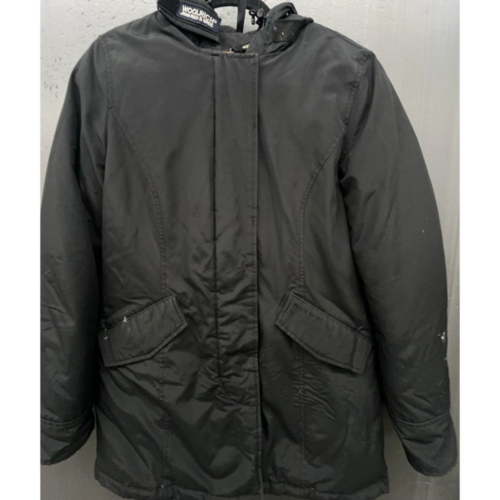 Vtg Woolrich‎ Down Jacket Women S Black Pockets Hood Outdoor Warm Coat Heritage